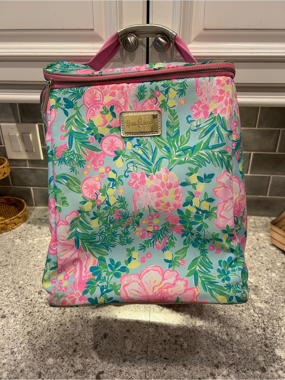 Lilly Pulitzer Pink & Aqua Large cooler with shoulder strap